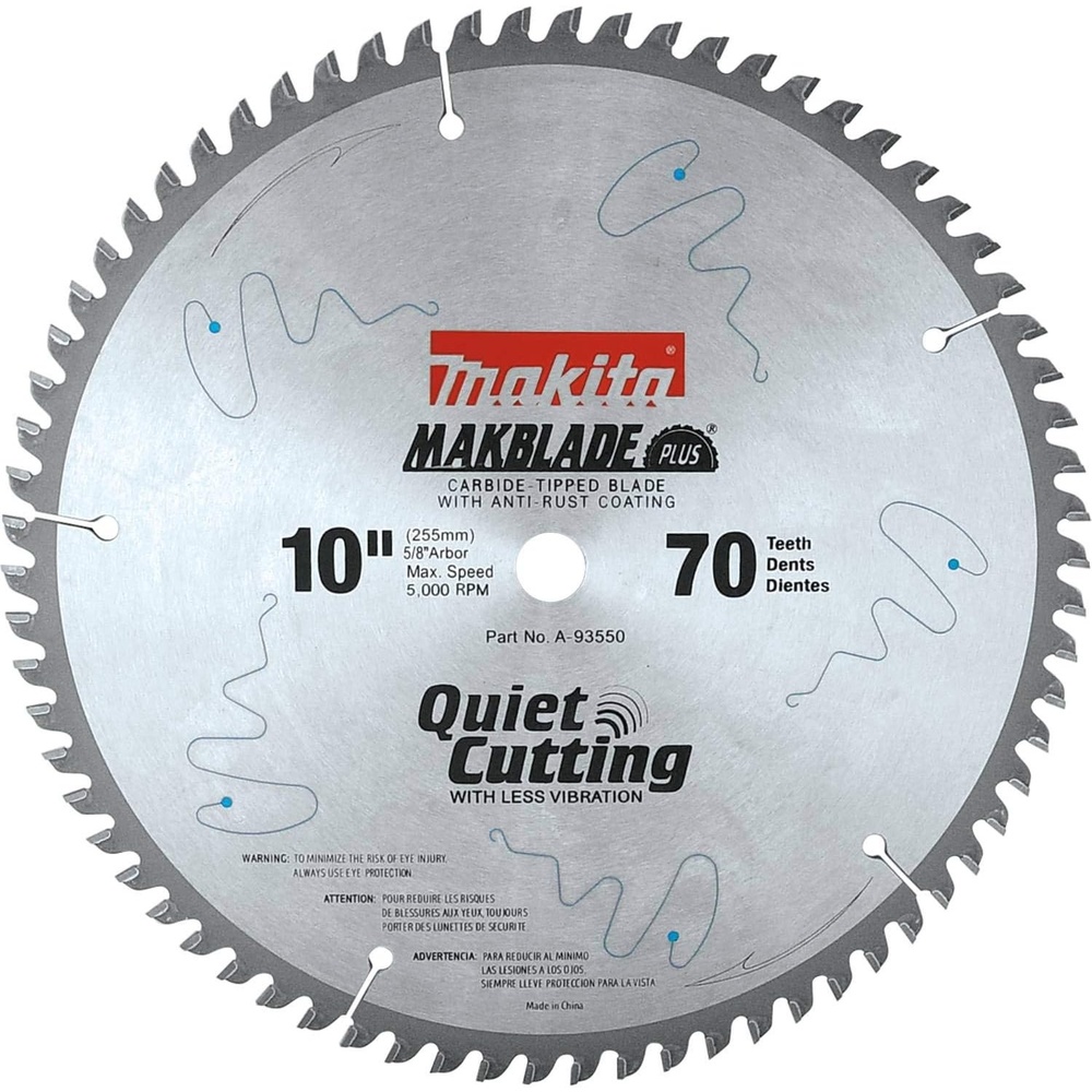 image:imageMakita A93550 MakBlade 10Inch 70 Tooth ATB Quiet Crosscutting Saw Blade with 58Inch Arbor  Silver