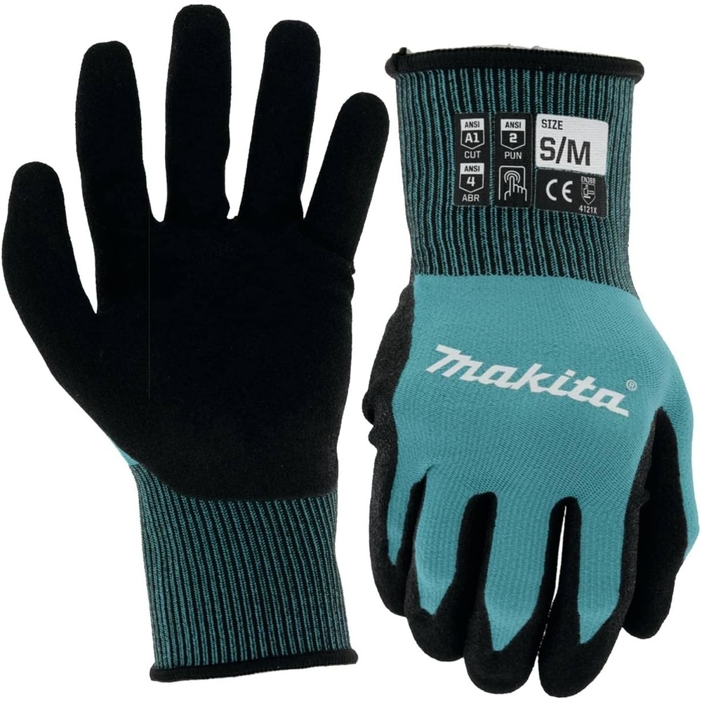 image:imageMakita Unisex Fitknit T 04123 FitKnit Cut Level 1 Nitrile Coated Dipped Gloves Large X Large TealBlack Large XLarge USSmallMedium