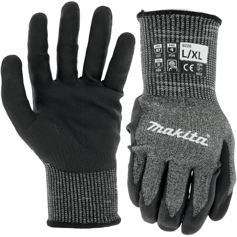 image:imageMakita Unisex Fitknit T 04145 Advanced FitKnit Cut Level 7 Nitrile Coated Dipped GlovesGloves