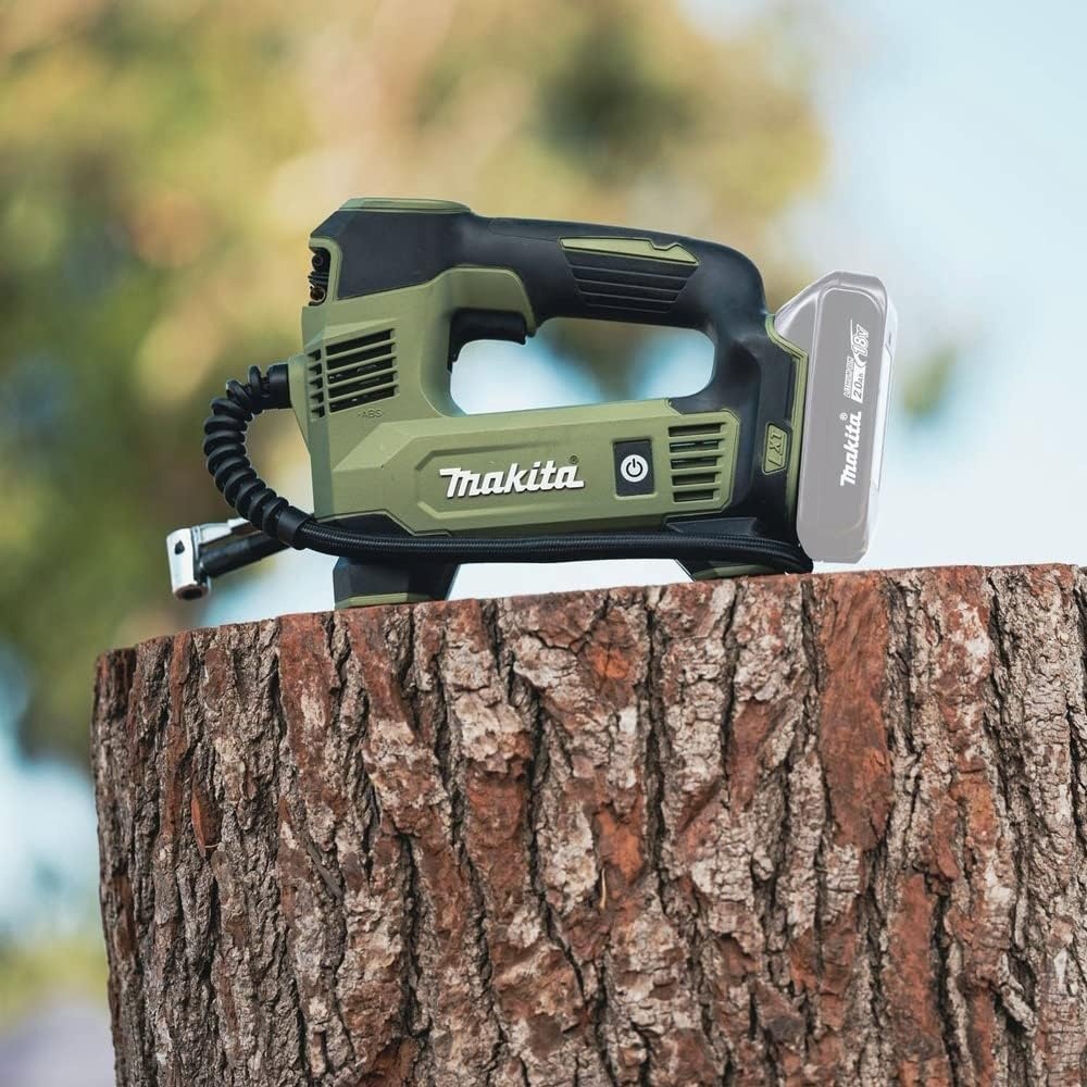 image:imageMakita DMP180ZX 18V LXT LithiumIon Cordless Inflator Battery Powered Tool Onlybattery and charger not includedPresta valve adapterSports ball needleTapered adapter TealCamo Green