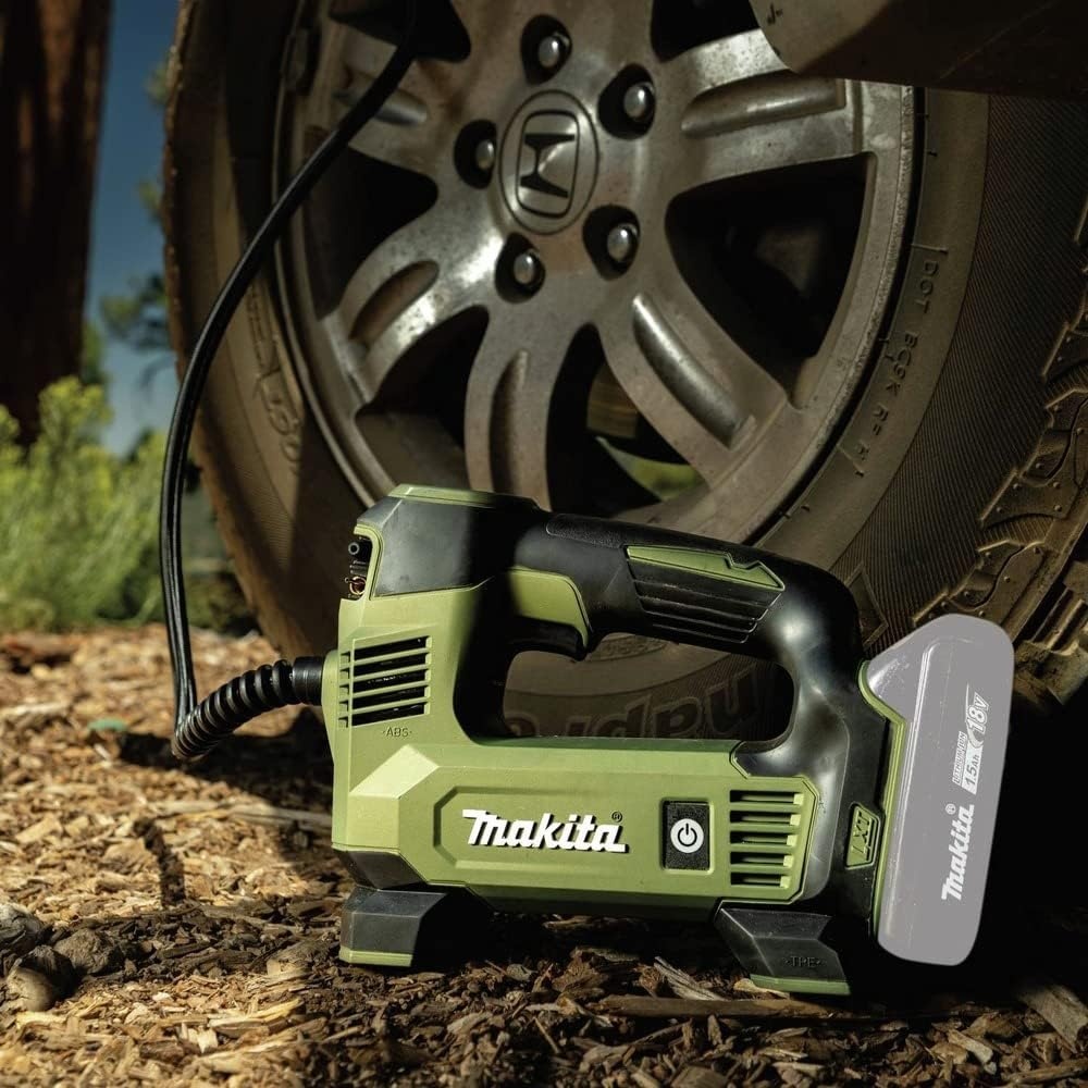 image:imageMakita DMP180ZX 18V LXT LithiumIon Cordless Inflator Battery Powered Tool Onlybattery and charger not includedPresta valve adapterSports ball needleTapered adapter TealCamo Green