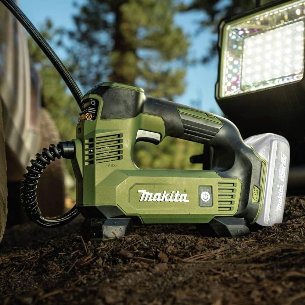 image:imageMakita DMP180ZX 18V LXT LithiumIon Cordless Inflator Battery Powered Tool Onlybattery and charger not includedPresta valve adapterSports ball needleTapered adapter TealCamo Green