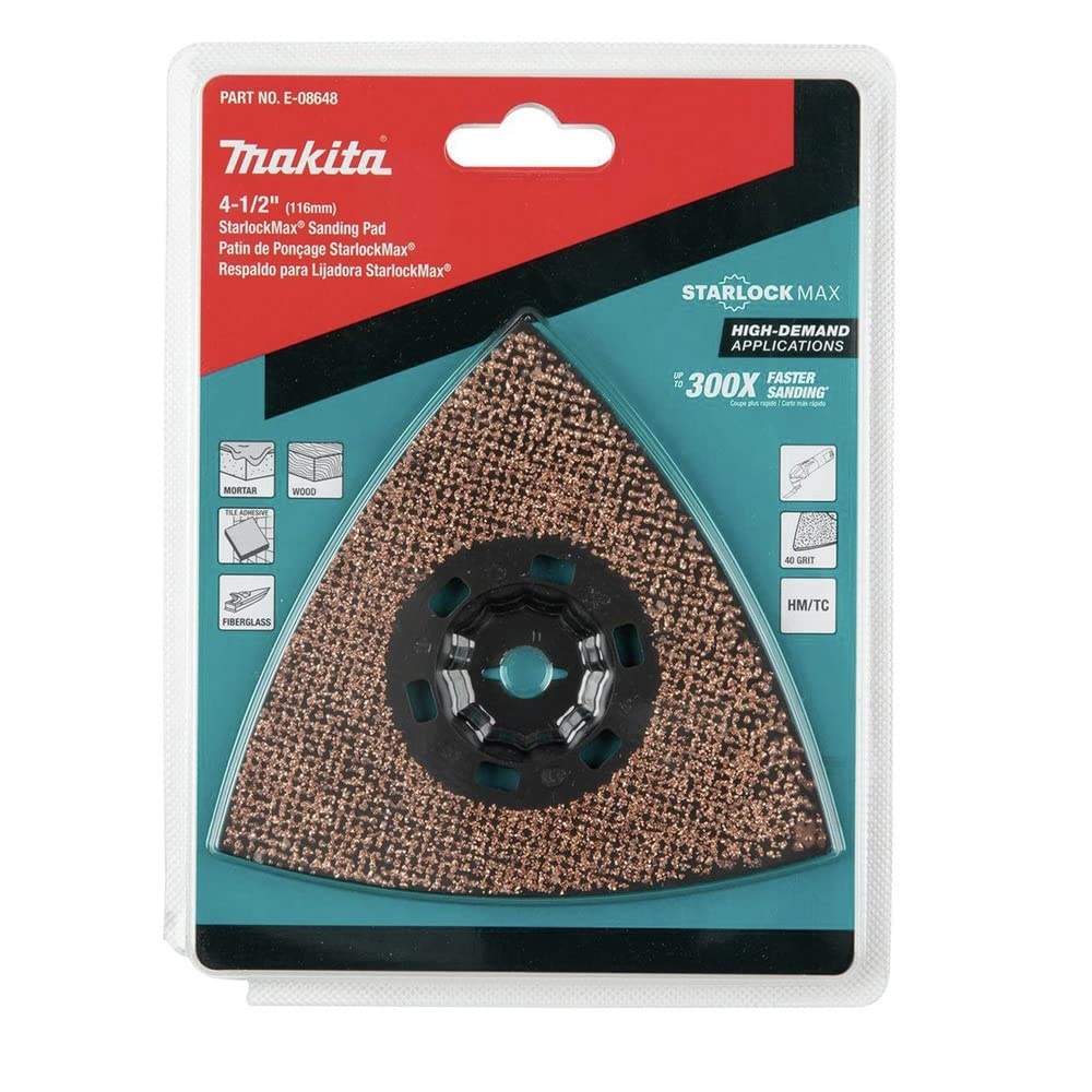 image:imageMakita E08648 StarlockMax Oscillating MultiTool 412 Tungsten Carbide 40 Grit Delta Triangle Sanding Pad