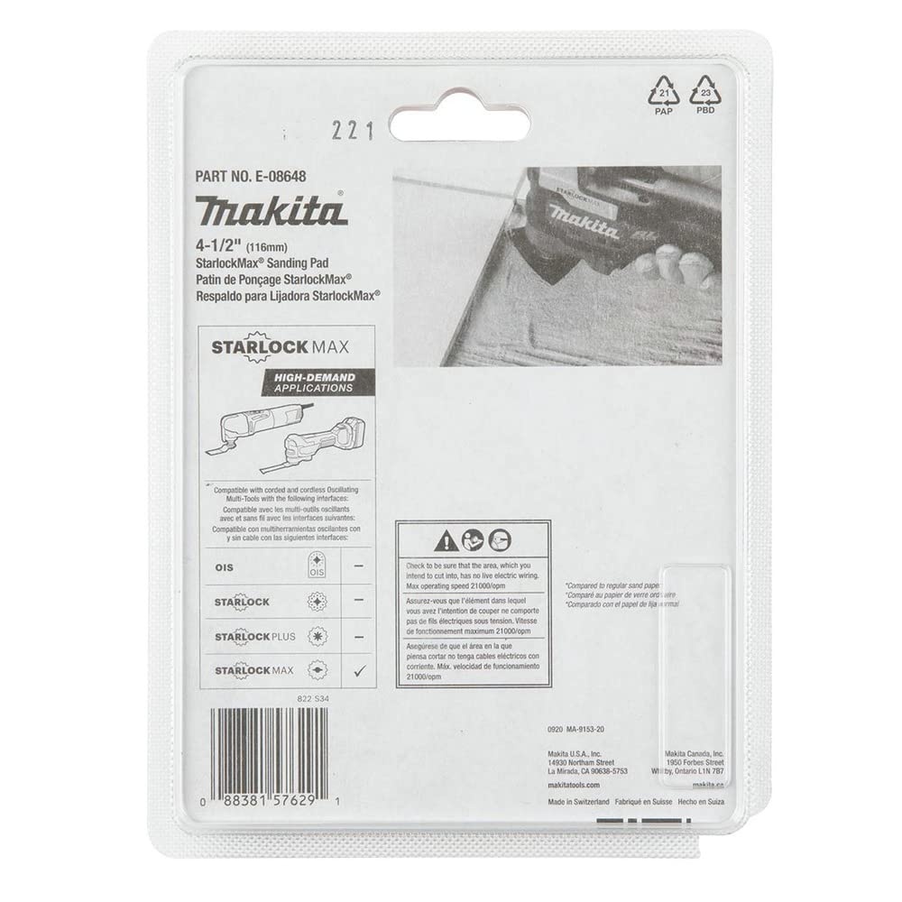 image:imageMakita E08648 StarlockMax Oscillating MultiTool 412 Tungsten Carbide 40 Grit Delta Triangle Sanding Pad