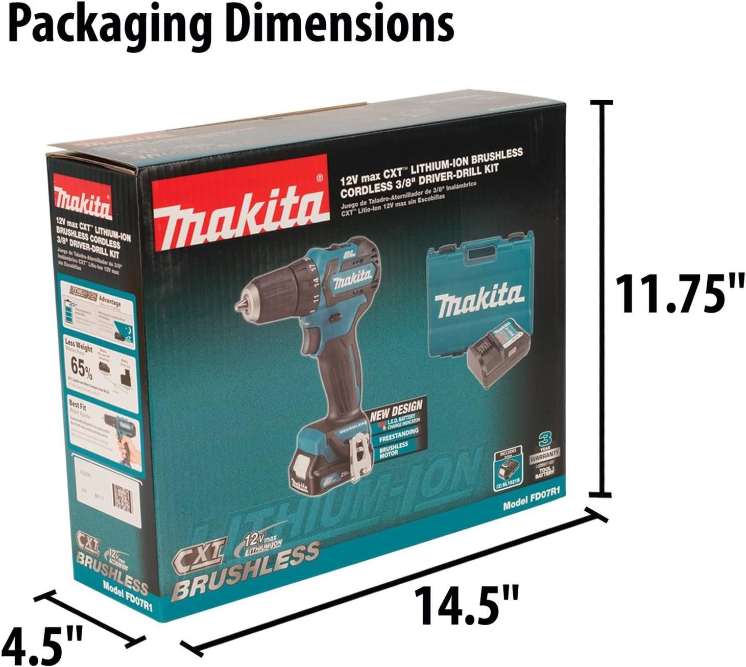 image:imageMakita FD07R1 12V MAX CXT LithiumIon Brushless Cordless DriverDrill Kit 38