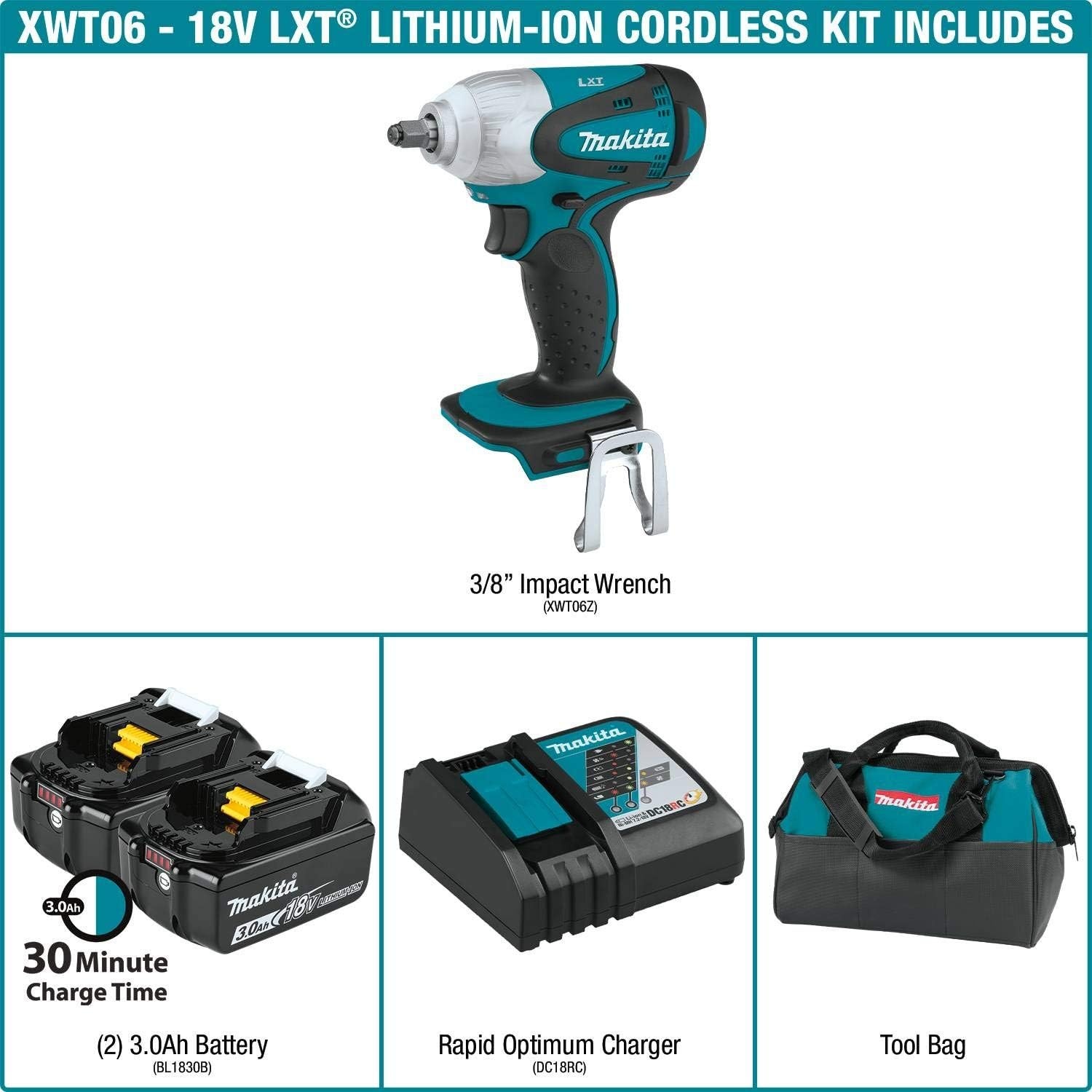 image:imageMakita XWT06Z 18V LXT LithiumIon Cordless 38 Sq Drive Impact Wrench Tool OnlyKit