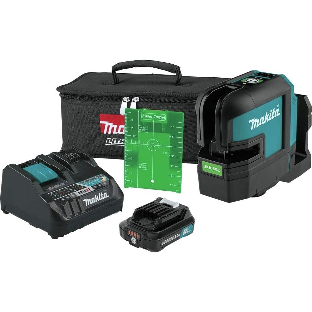 image:imageMakita SK105GDNAX 12V max CXT LithiumIon Cordless SelfLeveling CrossLine Green Beam Laser Kit 20AhKit