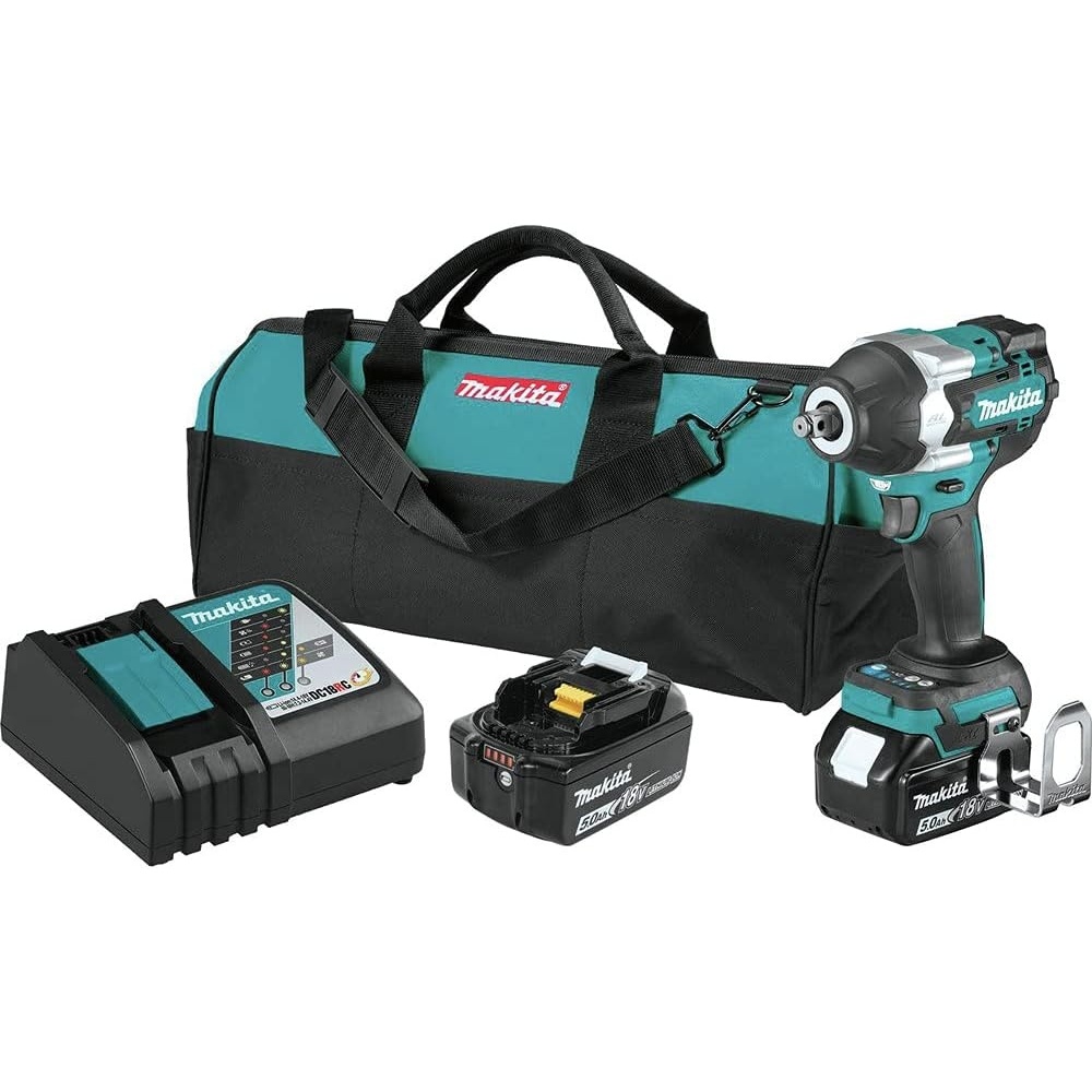 image:imageMakita XWT17Z 18V LXT LithiumIon Brushless Cordless 4Speed MidTorque 12 Sq Drive Impact Wrench wFriction Ring Anvil Tool OnlyKit w two 50Ah batteries