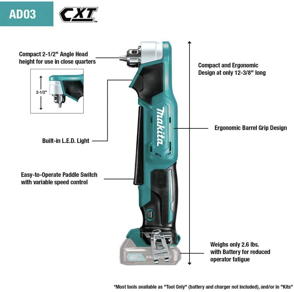 image:imageMakita AD03R1 12V max CXT Right Angle Drill Kit 38
