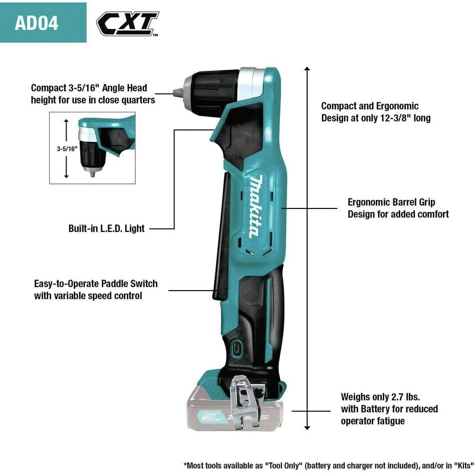 image:imageMakita AD04Z 12V max CXT LithiumIon 38 in Cordless Right Angle Drill Tool Only