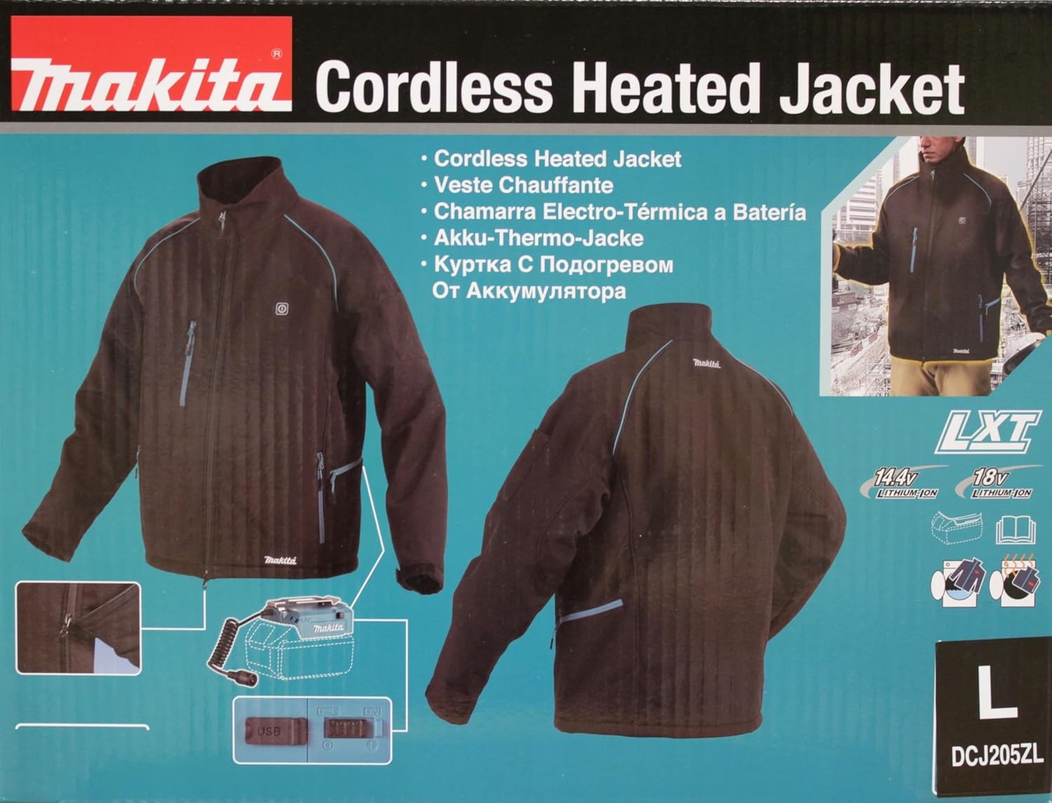 image:imageMakita DCJ205ZM 18V LXT Heated Jacket Only Black M MediumBlack