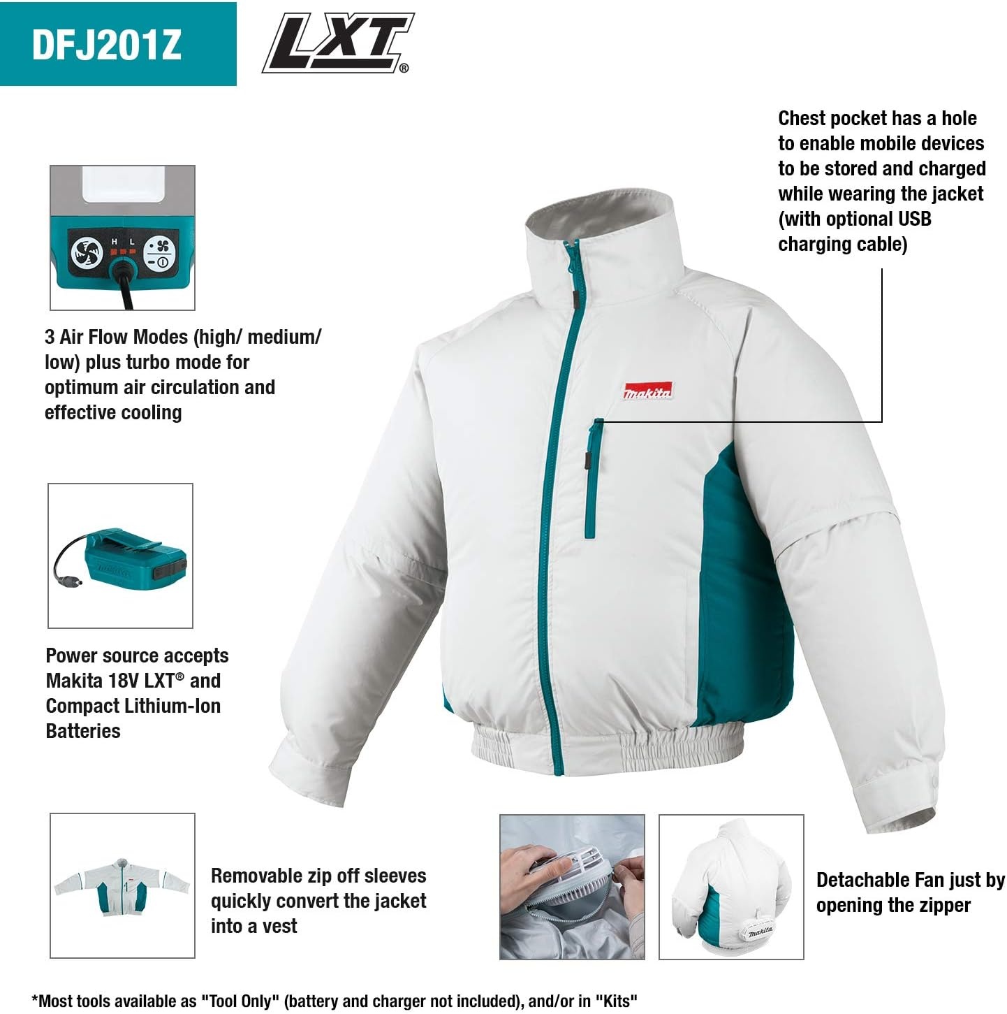image:imageMakita DFJ201Z2XL 18V LXT LithiumIon Cordless Fan Jacket XXLargeXLarge