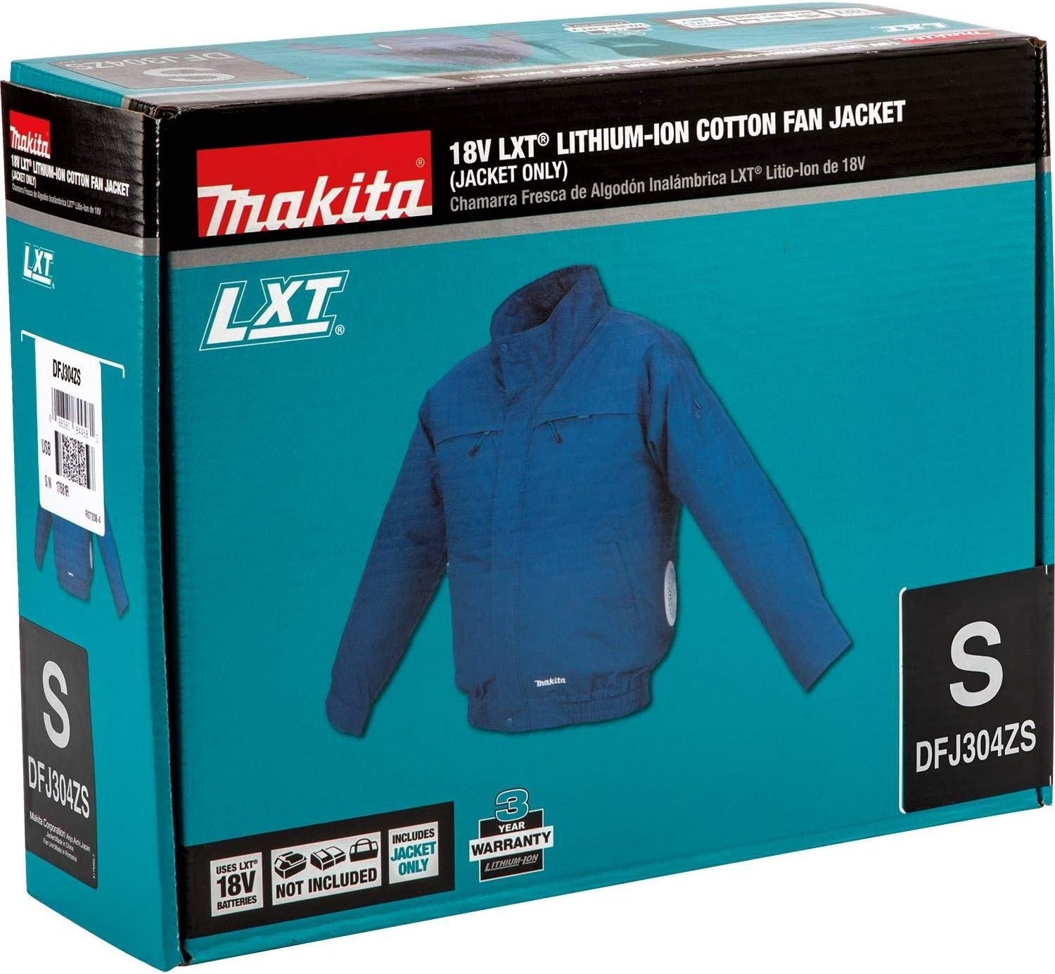 image:imageMakita DFJ304ZS 18V LXT LithiumIon Cordless Cotton Fan Jacket Jacket Only SSmall