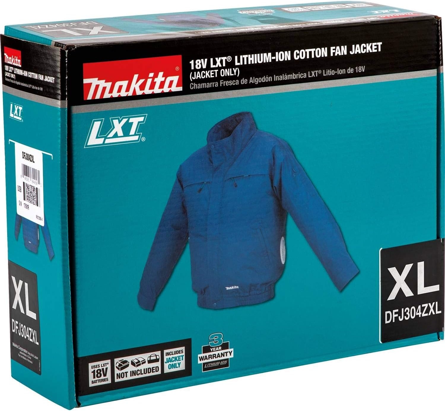 image:imageMakita DFJ304ZS 18V LXT LithiumIon Cordless Cotton Fan Jacket Jacket Only SXLarge