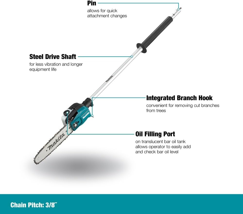 image:imageMakita EY402MP 10 Pole Saw Couple Shaft Attachment Automatic Chain Lubrication Reversible Sprocket Nose Steel Drive Shaft Branch Hook