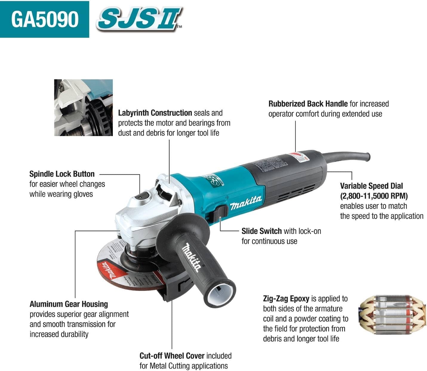image:imageMakita GA5090 5 SJSII HighPower Angle Grinder