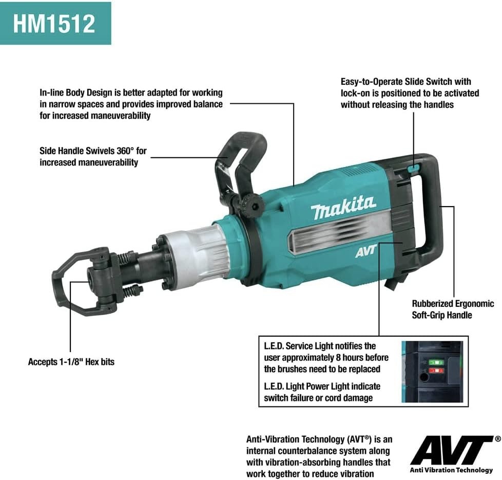 image:imageMakita HM1512 45 lb AVT Demolition Hammer accepts 118 Hex bits