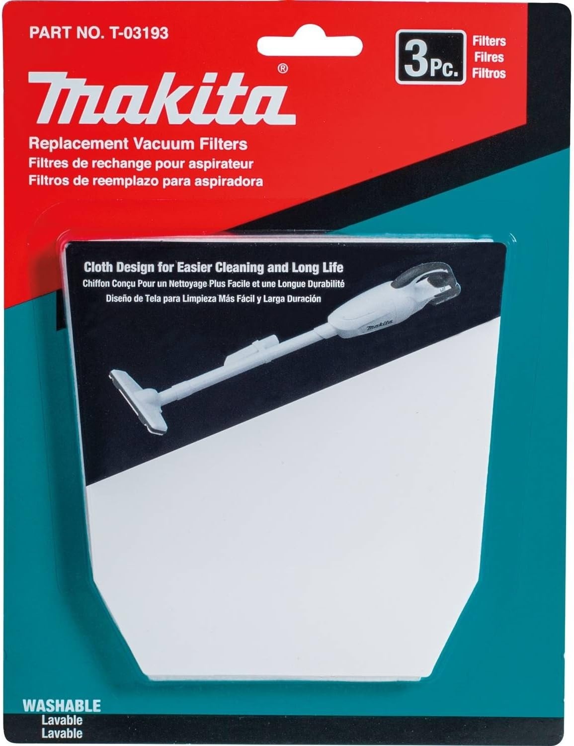 image:imageMakita T03193 Cloth Vacuum Filter 3 Pack Dust Collection Accessory Helps Maintain Airflow Durable Cloth Material Supports Cleaner Work Areas