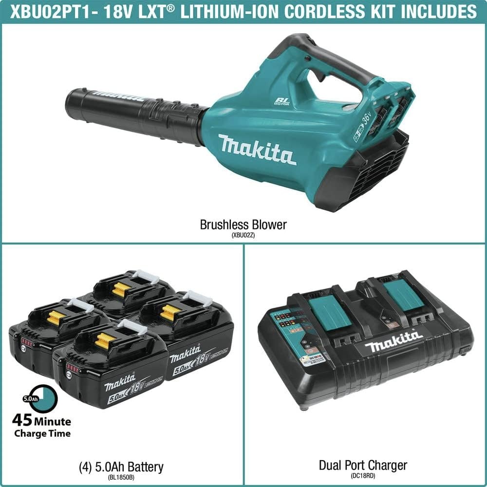 image:imageMakita XBU02PT1 36V 18V X2 LXT Brushless Blower Kit with 4 Batteries 50AhBlower Kit