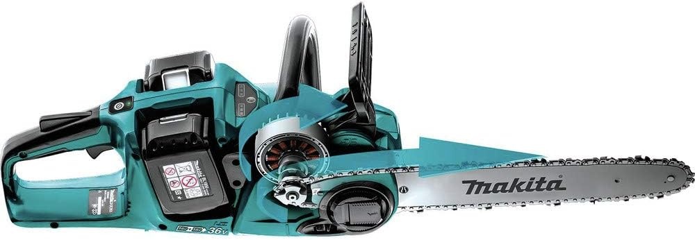 image:imageMakita XCU07Z 18V X2 36V LXT LithiumIon Brushless Cordless 14 Chain Saw Tool Only Teal 36V X2 LXT Platform Variable Speed Trigger Automatic Chain Oiler Chain Brake Outdoor Cutting Battery Not IncludedChainsaw Kit