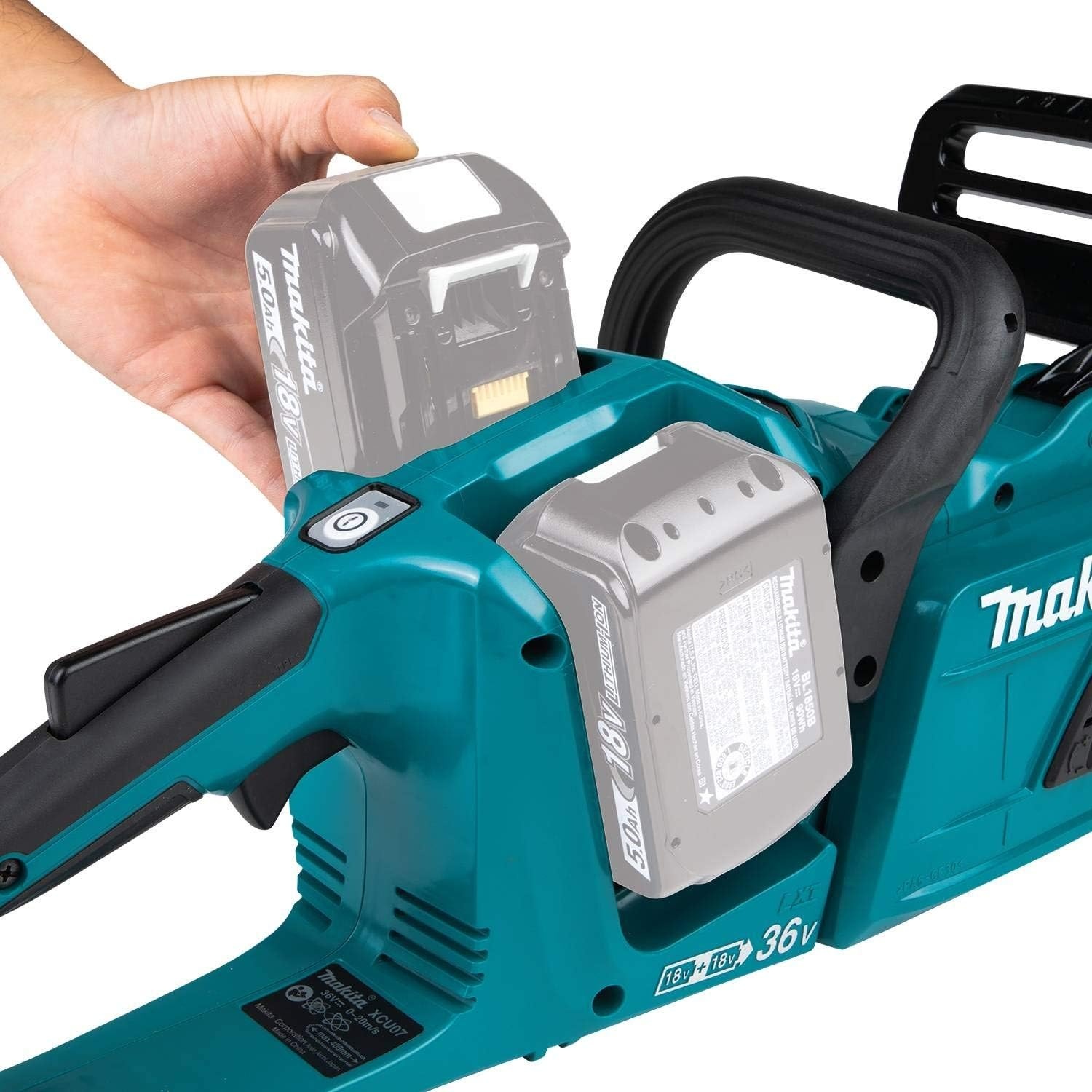 image:imageMakita XCU07Z 18V X2 36V LXT LithiumIon Brushless Cordless 14 Chain Saw Tool Only Teal 36V X2 LXT Platform Variable Speed Trigger Automatic Chain Oiler Chain Brake Outdoor Cutting Battery Not IncludedTool Only