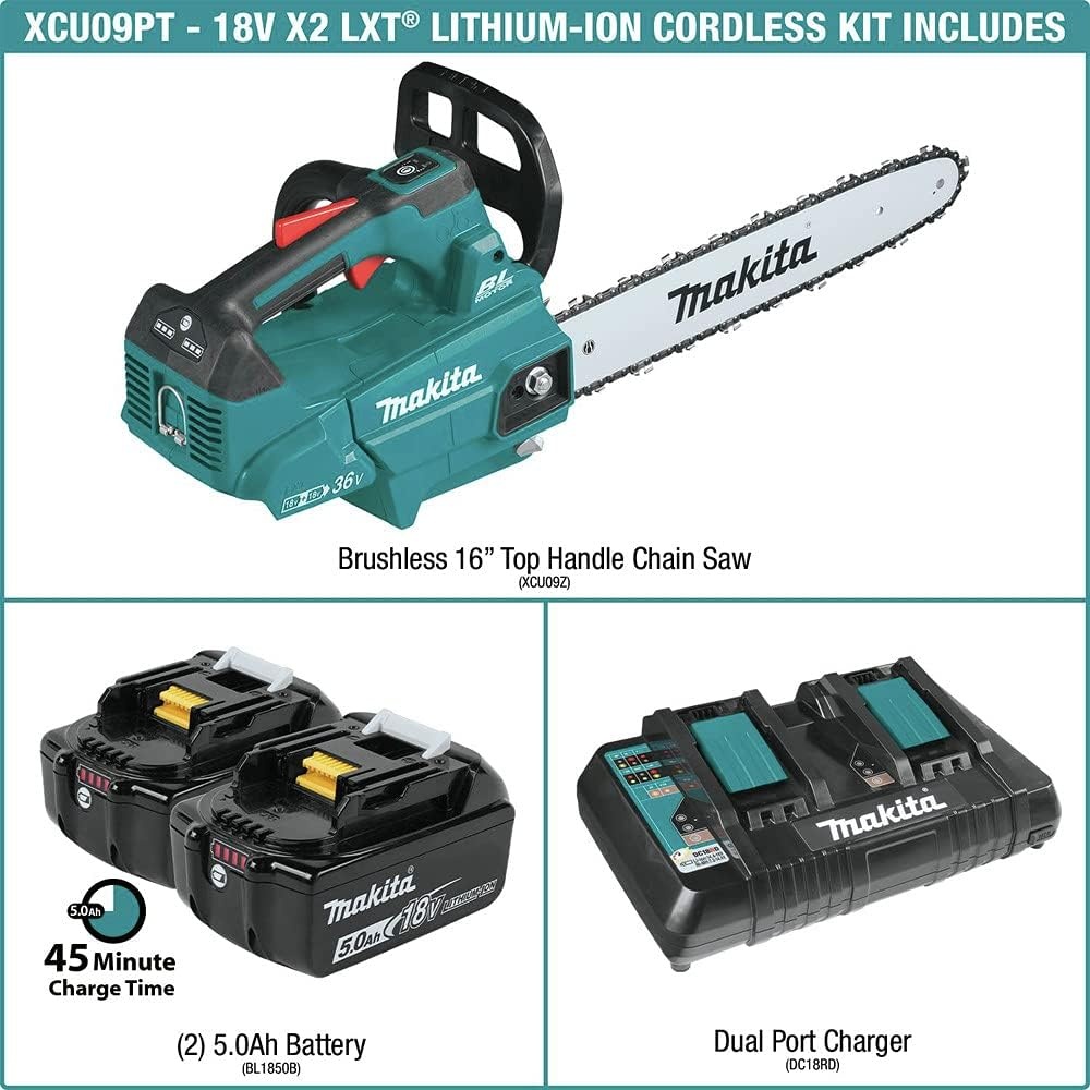 image:imageMakita XCU09PT LithiumIon Brushless Cordless 50Ah 18V X2 36V LXT 16 Top Handle Chain Saw Kit TealChainsaw Kit