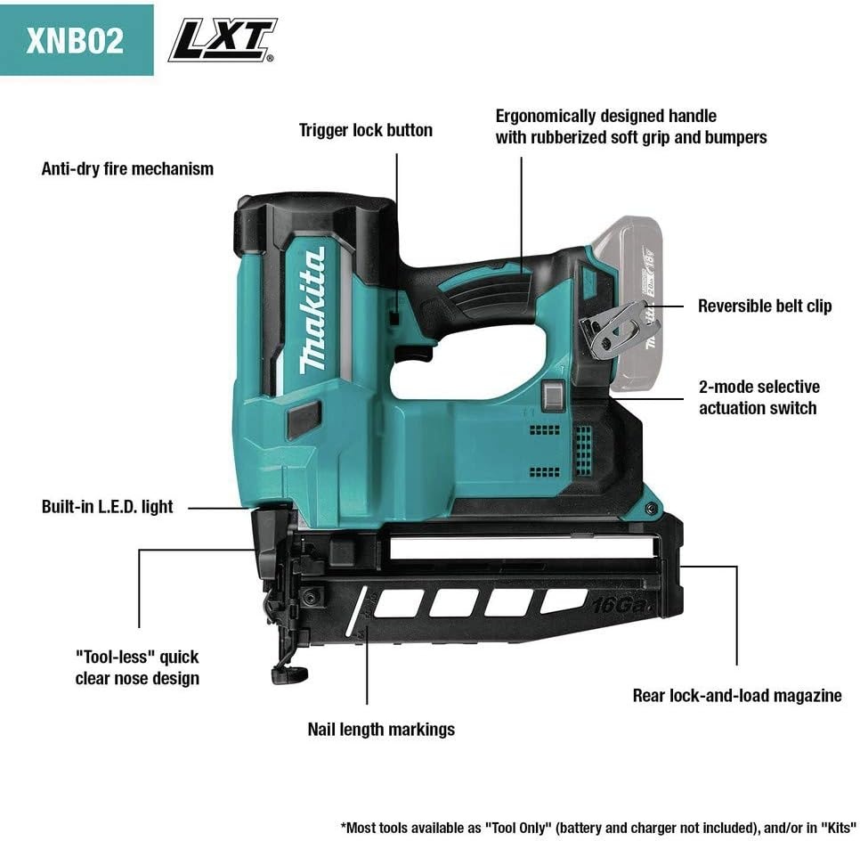 image:imageMakita XNB02Z 18V LXT Straight Finish Nailer 16 Gauge 212Nailer