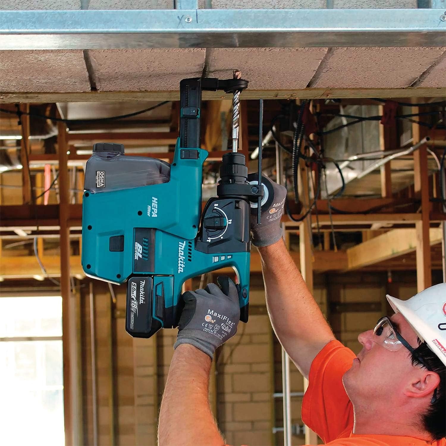 image:imageMakita XRH011TWX 18V LXT LithiumIon Brushless Cordless 1 Rotary Hammer Kit accepts SDSPLUS bits wHEPA Dust Extractor Attachment 50AhRotary Hammer