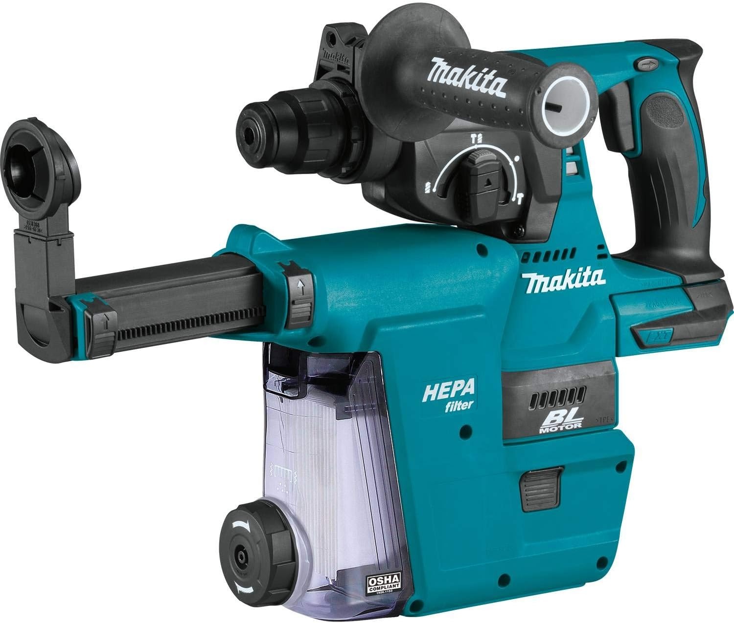 image:imageMakita XRH01ZWX 18V LXT LithiumIon Brushless Cordless 1 Rotary Hammer accepts SDSPLUS bits wHEPA Dust Extractor Attachment Tool OnlyHammer Only Dust Extraction