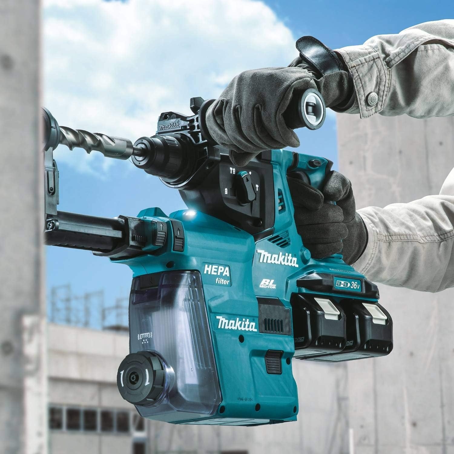 image:imageMakita XRH10ZW 18V X2 LXT 36V Brushless Cordless 118 AVT Rotary Hammer accepts SDSPLUS bits wExtractor AFT AWS Capable Tool OnlyRotary Hammer Kit