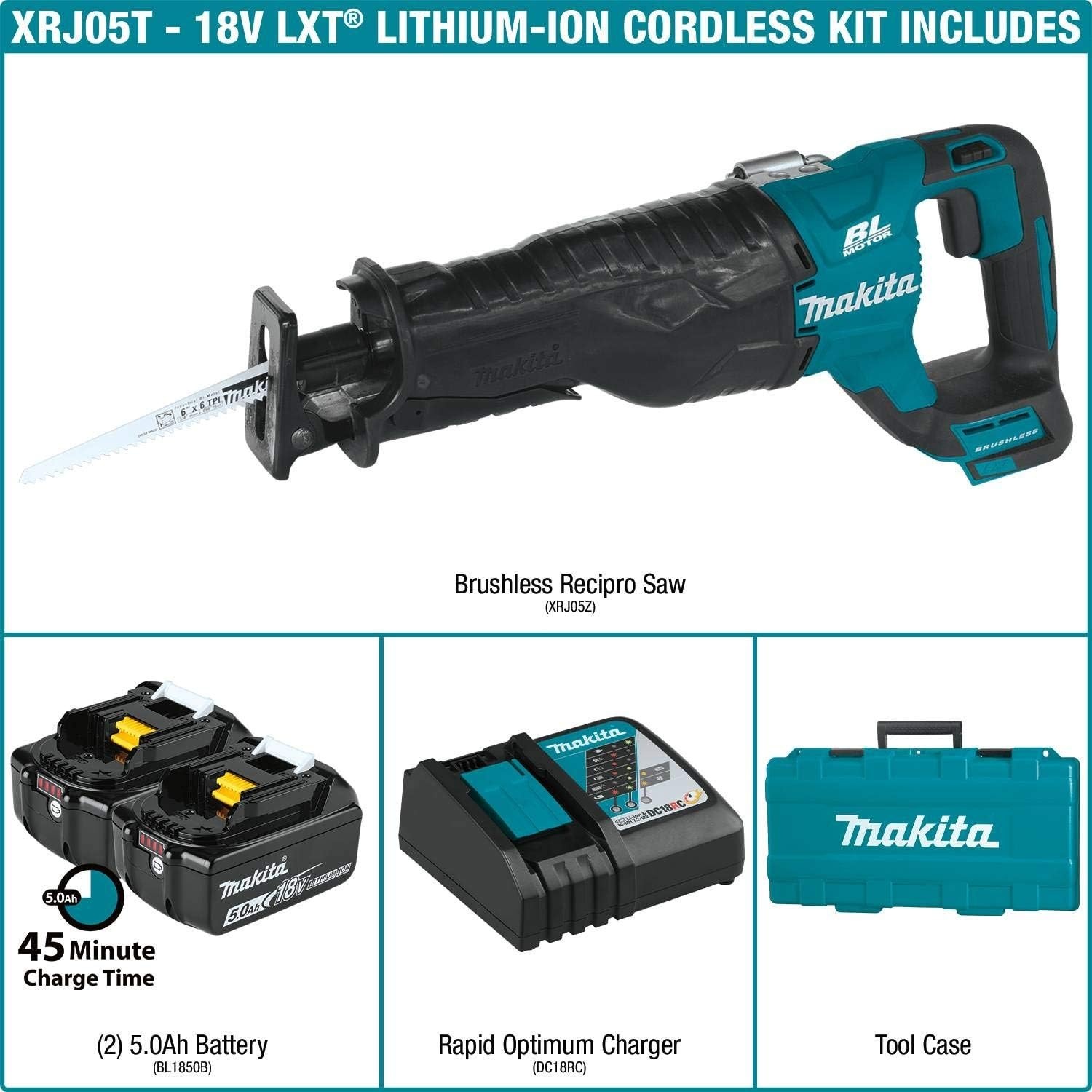 image:imageMakita XRJ05Z 18V LXT LithiumIon Brushless Cordless Recipro Saw Tool OnlyRecipro Saw Kit