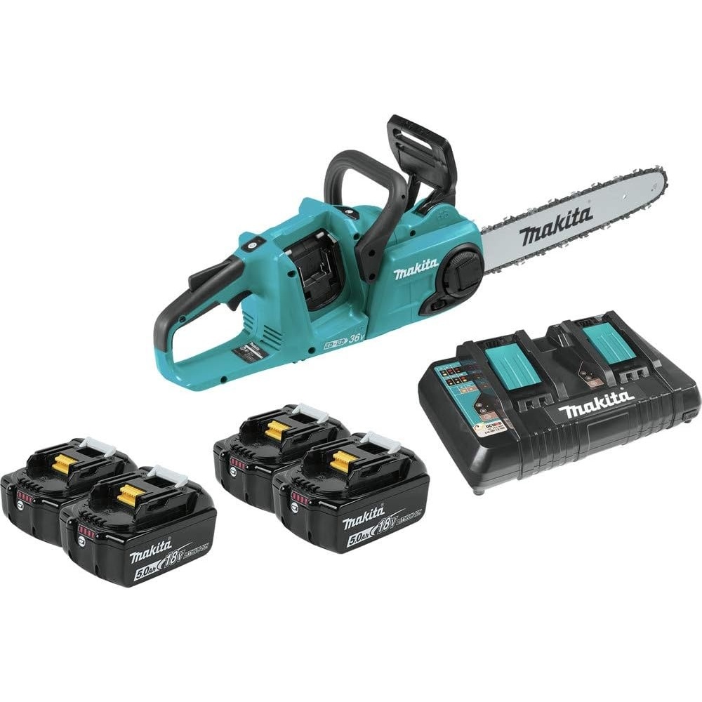 image:imageMakita XCU03PT1 18V X2 36V LXT LithiumIon Brushless Cordless 14 Chain Saw Kit with 4 Batteries 50Ah 36V Brushless 14 Chainsaw Includes 4 18V Lxt 50ah Batteries and DC18RD Charger 4 BatteriesChainsaw Kit