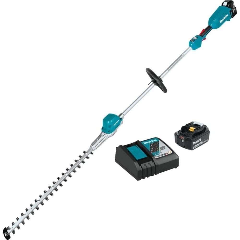 image:imageMakita XNU02T LithiumIon Brushless Cordless 50Ah 18V LXT 24 Pole Hedge Trimmer Kit TealPole Hedge Trimmer Kit