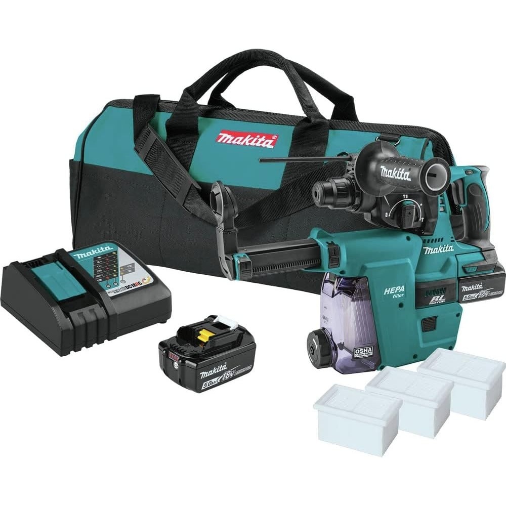 image:imageMakita XRH011TWX 18V LXT LithiumIon Brushless Cordless 1 Rotary Hammer Kit accepts SDSPLUS bits wHEPA Dust Extractor Attachment 50AhRotary Hammer