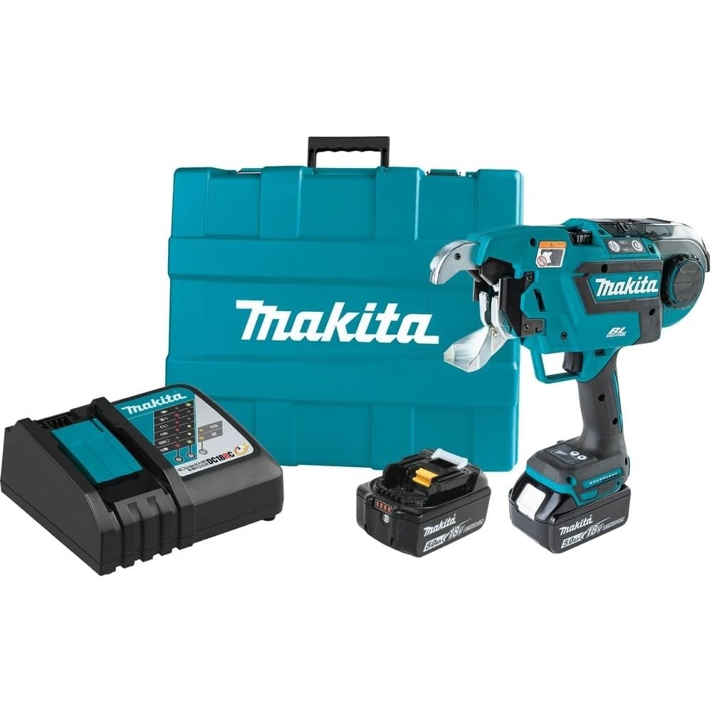 image:imageMakita XRT02TK 18V LXT LithiumIon Brushless Cordless Deep Capacity Rebar Tying Tool Kit 50Ah Includes XRT02ZK 2 BL1850B 50ah Batteries DC18RC Charger 4x48x7 Capacity 5 000 Ties and ChargeRebar Tyer