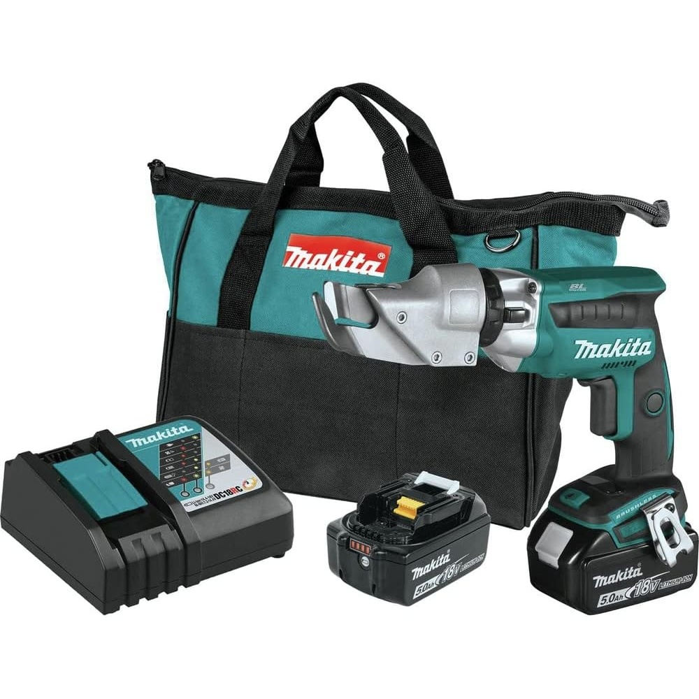 image:imageMakita XSJ04T 18V LXT LithiumIon Brushless Cordless 18 Gauge Offset Shear Kit 50Ah