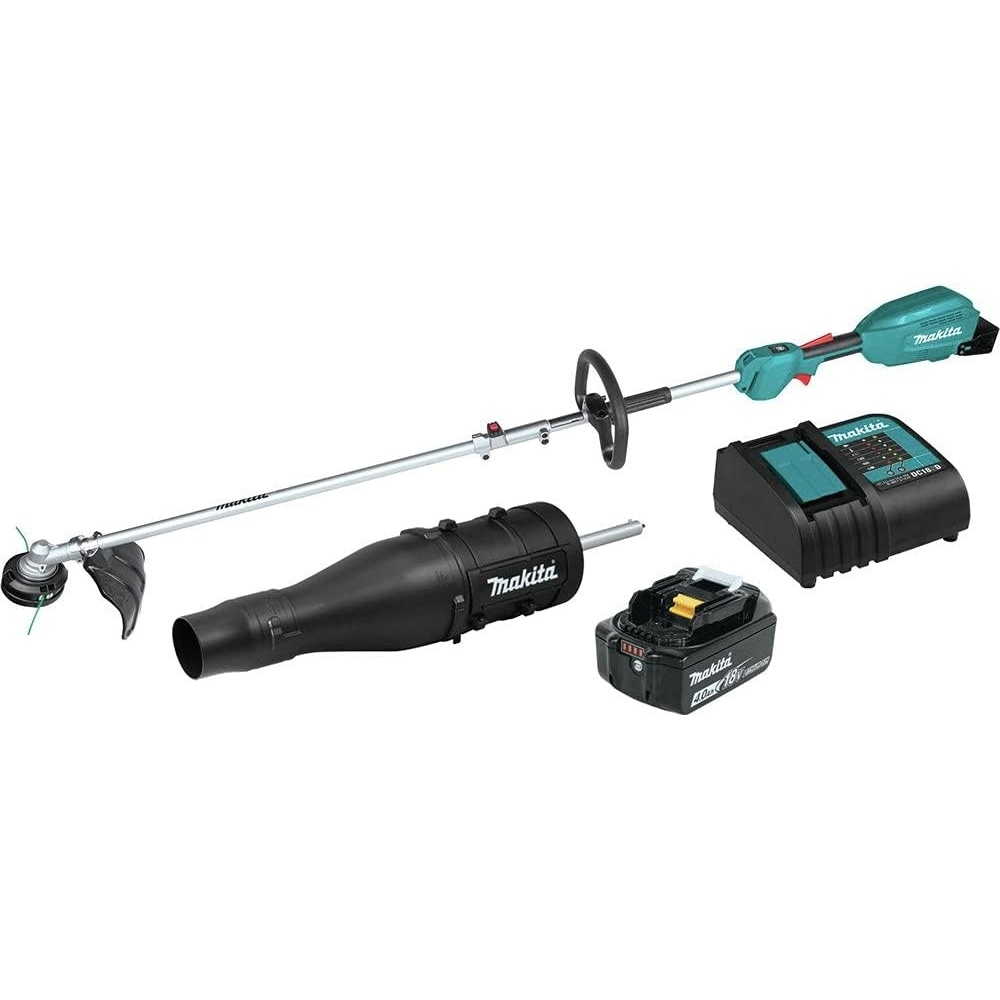 image:imageMakita XUX02SM1X3 18V LXT LithiumIon Brushless Cordless Couple Shaft Power Head Kit w 13 String Trimmer amp Blower Attachments 40Ah Includes 40ah BL1840B Battery and DC18SD Charger 13 Trimmer 000 Rpm Blower 111 MphCouple Shaft Power Head Kit