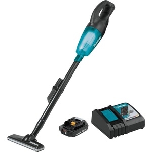 Makita XLC02R1B 18V LXT Lithium-Ion Compact Cordless Vacuum Kit (2.0Ah), Black/Greenish Blue | Compact Lightweight | Strong Suction | Bagless Collection System | Rechargeable Power Source | Convenient Portable Cleaning(Kit)