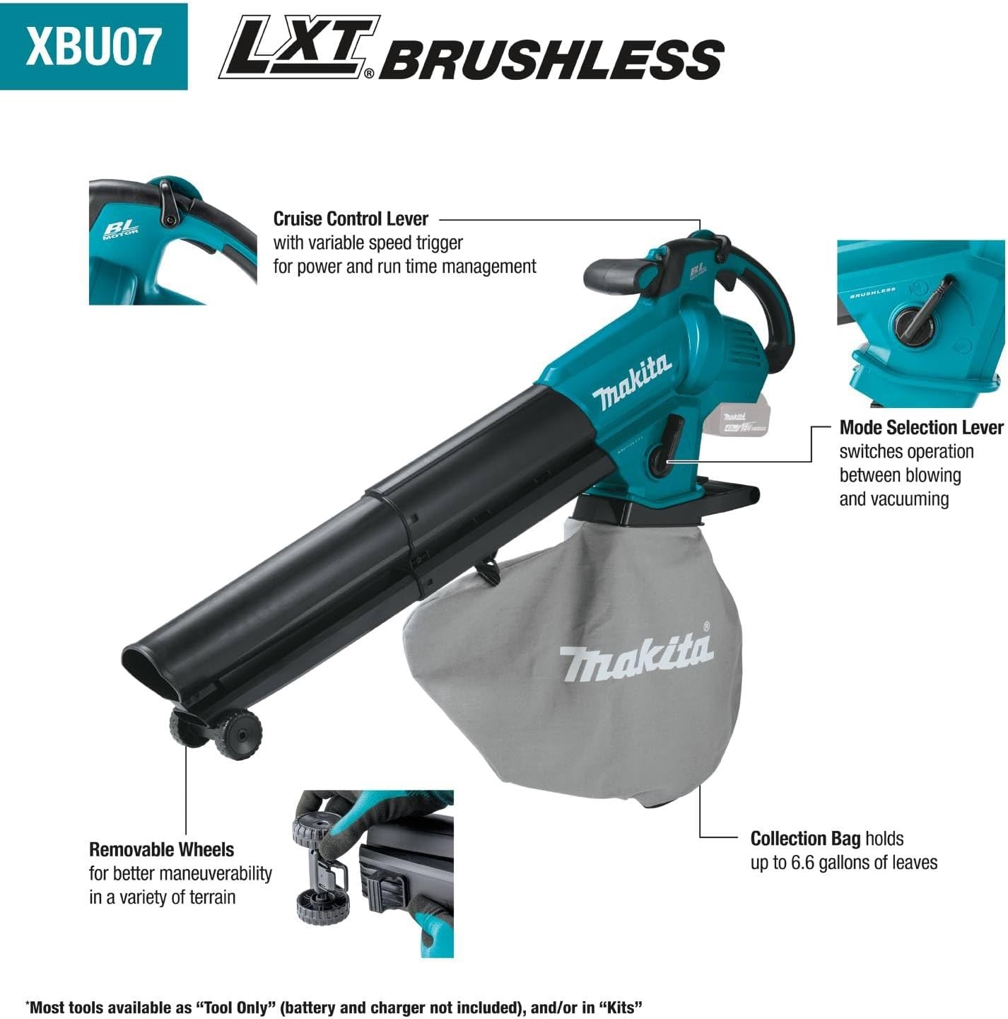 image:imageMakita XBU07Z 18V LXT Brushless BlowerVacuum Mulcher Tool Only Tool Only