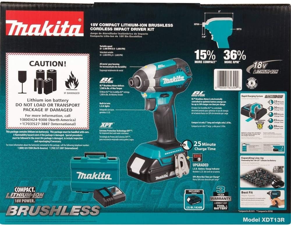 image:imageMakita XDT13R 20Ah 18V LXT LithiumIon Compact Brushless Cordless Impact Driver Kit