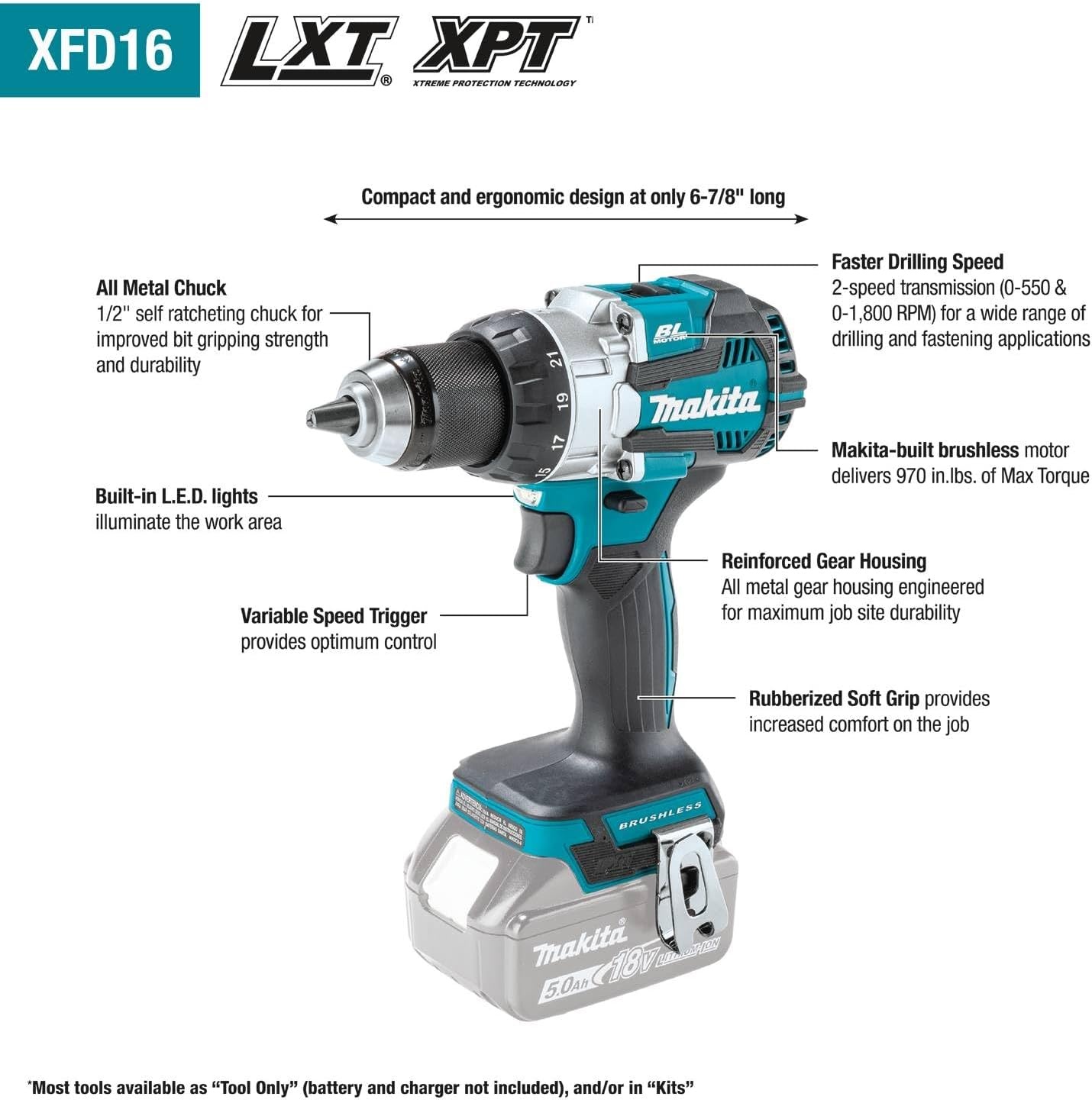 image:imageMakita XFD16T 18V LXT LithiumIon Brushless Cordless 12 DriverDrill Kit 50Ah