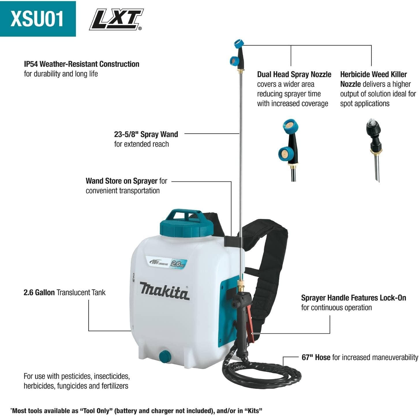 image:imageMakita XSU01SM1 18V LXT LithiumIon Cordless 26 Gallon Backpack Sprayer Kit 40Ah
