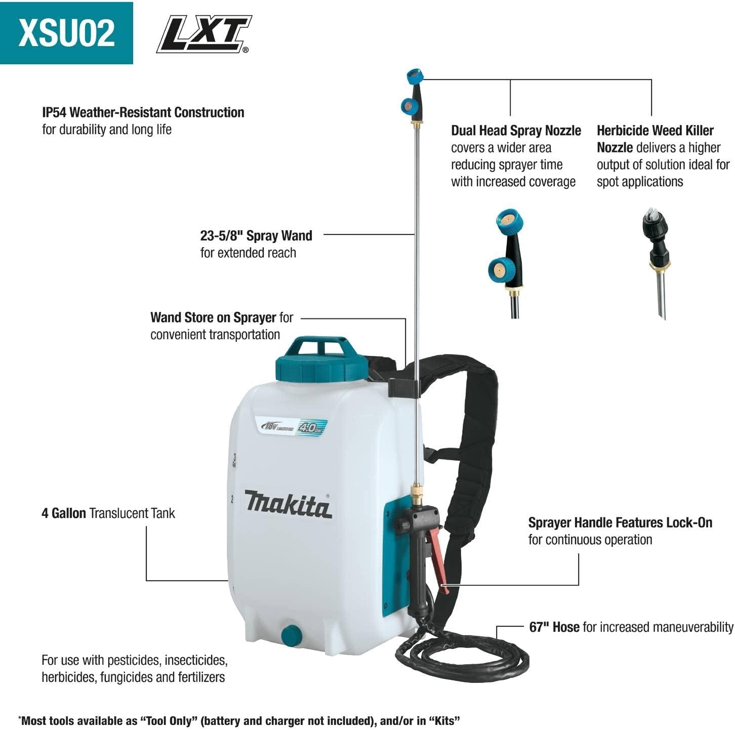 image:imageMakita XSU02SM1 18V LXT LithiumIon Cordless 4 Gallon Backpack Sprayer Kit 40Ah