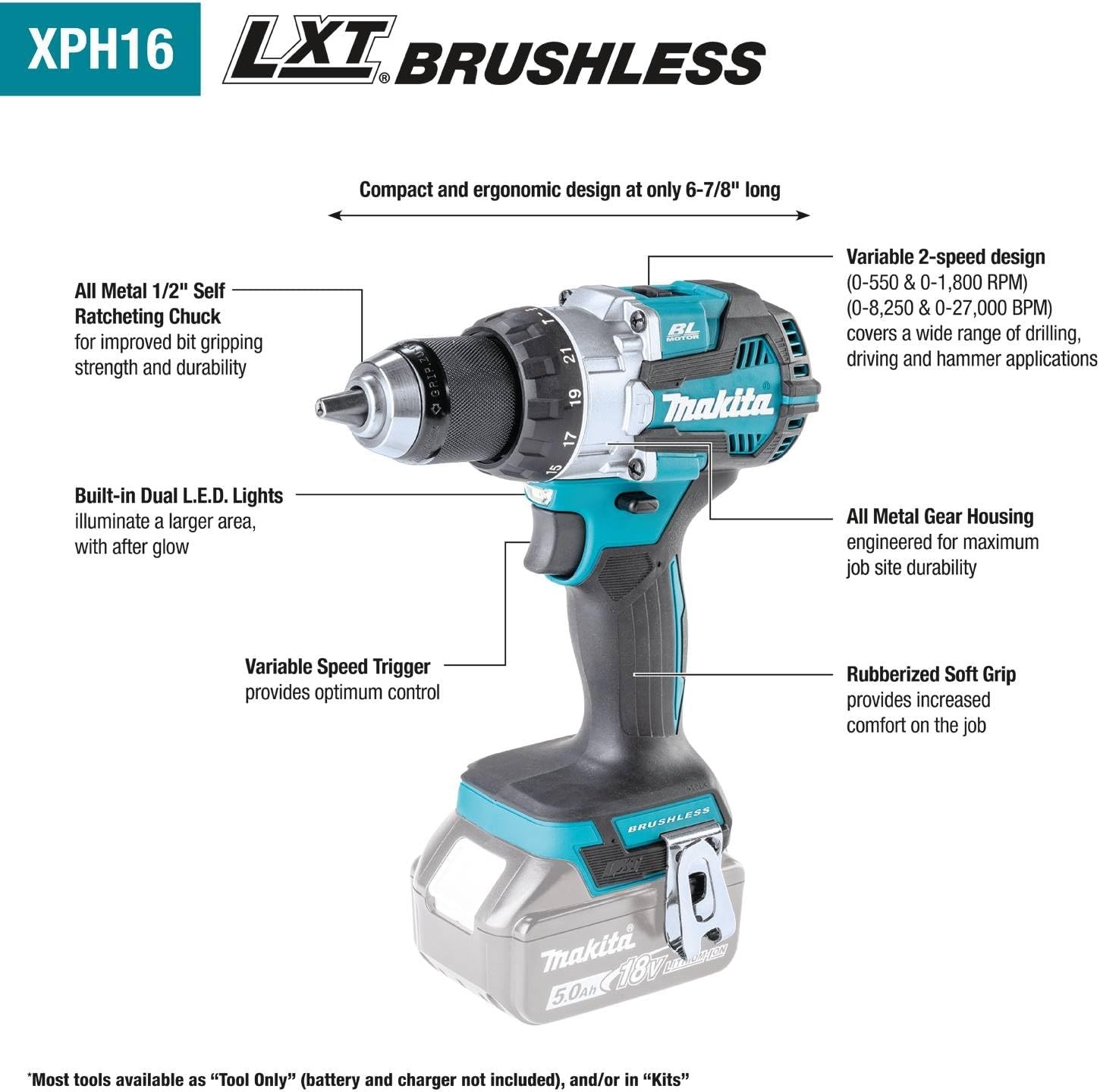 image:imageMakita XT296ST 18V LXT LithiumIon Brushless Cordless 2Pc Combo Kit 50Ah Brushless motorCombo Kit
