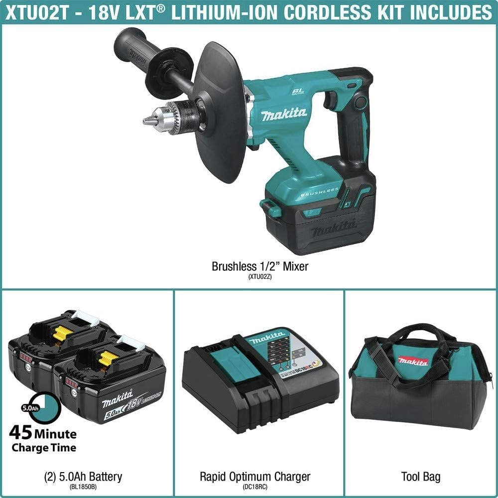 image:imageMakita XTU02T 18V LXT LithiumIon Brushless Cordless 12 Mixer Kit 50AhMixer Kit